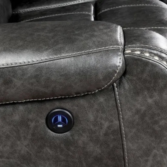 Symons Upholstered Recliner Sofa Gray - HOMES: Inside + Out image {3}