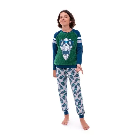 Sleep On It Boys Cool Dino Soft Novelty Fleece 2-Piece Pajama Sleep Pant Set image {1}