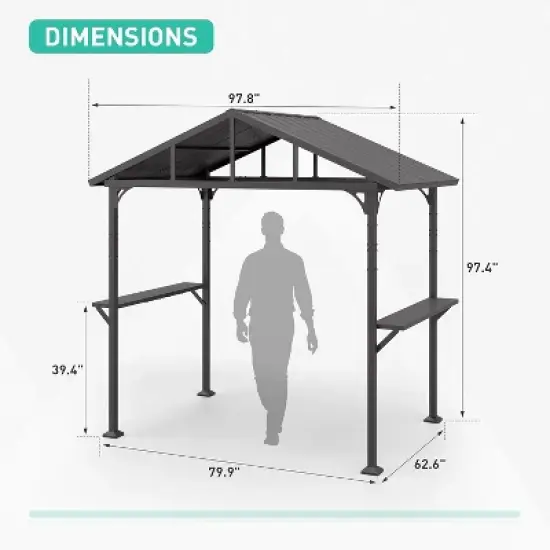 ALAUAM 8'x 5' Hardtop BBQ OutdoorGazebo,Waterproof Sloping Roof, Bar with ToolHooks, Smoke-Venting lron Canopy for Patio,Yard,Garden,Familie Party image {2}