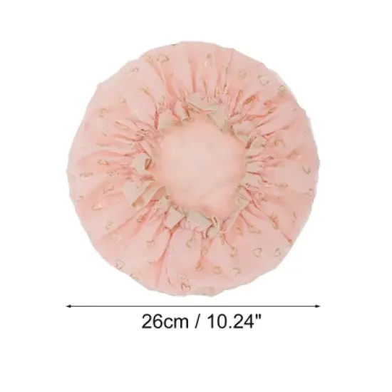 Unique Bargains Double Layer Gold Heart Shower Cap Pink 3 Pcs image {1}
