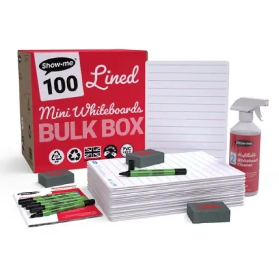 Show-me&reg; Bulk Box of 100 x A4 Lined/Plain Lapboards, with Pens, Erasers, Cleaner image {5}