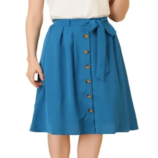 Allegra K Women's Button Front Casual High Waist Belted Midi Flare Skirt image {11}