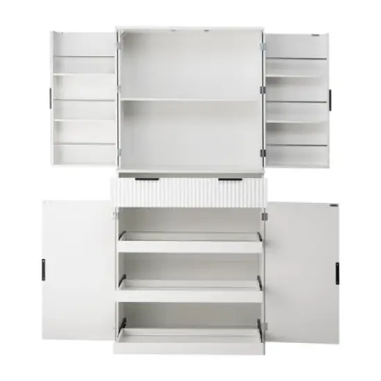 Gulches Farmhouse 72" Fluted Freestanding Kitchen Pantry Cabinet - 3 Keyboard Drawers, 6 Door Shelves, Adjustable, White Storage Cupboard image {1}