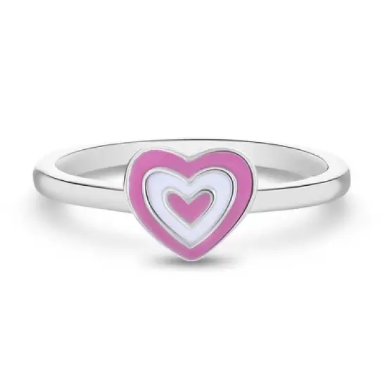 Girls' Pink Groovy Enamel Heart Sterling Silver Ring - In Season Jewelry image {4}