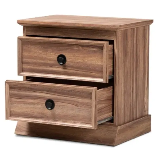 Ryker Oak Finished 2 Drawer Wood Nightstand Brown - Baxton Studio image {7}