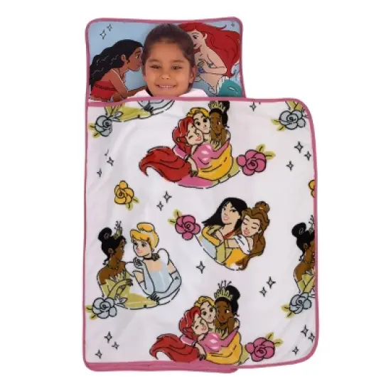 Disney Princesses Courage and Kindness Pink, Blue, and White Ariel, Tiana, Moana, Cinderella, Mulan, and Belle Toddler Nap Mat image {2}