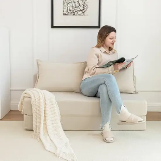 NicBex Modern Foldable Corduroy Loveseat Sofa with Removable Pillows,Minimalist Comfy 2-Seater Sofa for Living Room,Bedroom image {5}