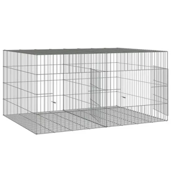 vidaXL Rabbit Cage Silver Galvanized Iron 43.3 x 31.1 x 21.3 in - 43.3" x 31.1" x 21.3" image {3}
