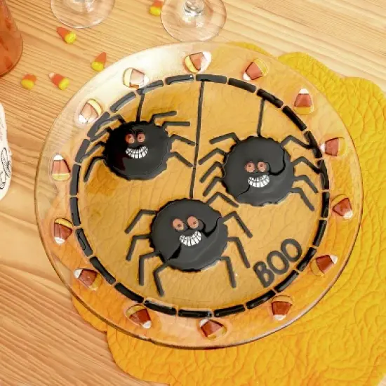 Gallerie II Silly Spider & Candy Corn Pattern Halloween Fused Glass Serving Platter image {1}