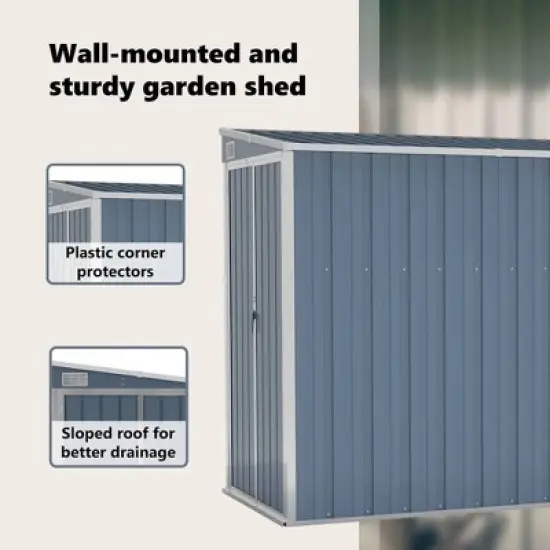 vidaXL Storage Shed Wall-mounted Garden Shed for Backyard Galvanized Steel - Gray 46.5" x 113.4" x 70.1" image {9}