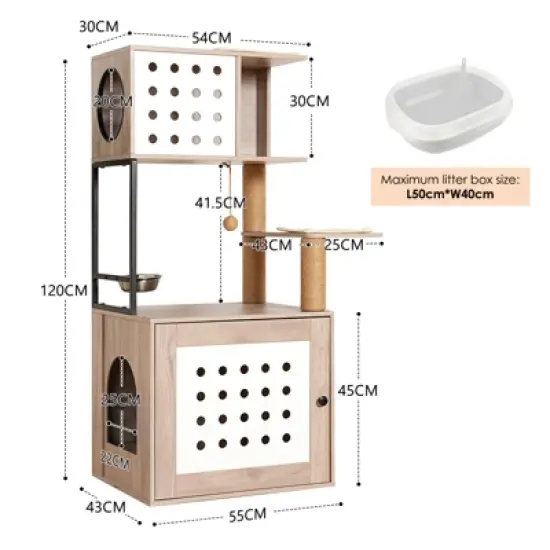 Multipet Cat Tree with Litter Box Enclosure, Large Hammock, Bed, Food Station, Scratching Posts image {7}
