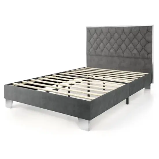 Costway  Upholstered Bed Mattress Foundation with Button Tufted Velvet Headboard image {11}