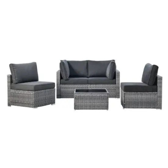 Venice 5pc Wicker Outdoor Patio Furniture Set Conversation Sofa with a Table and Cushions image {1}