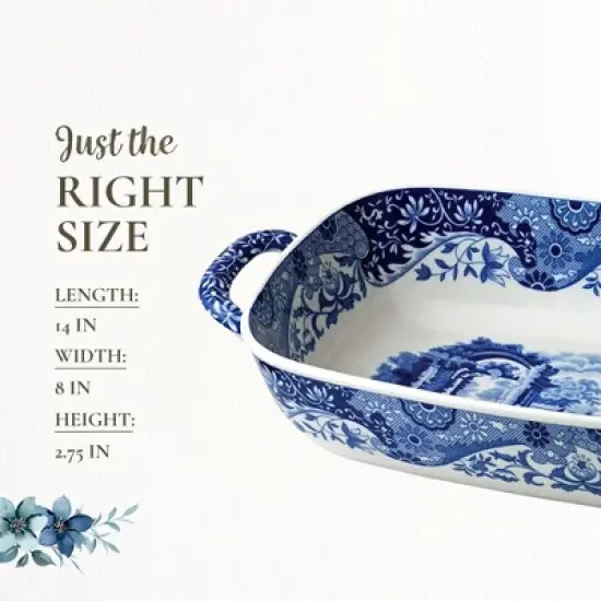 Spode Blue Italian Handled Serving Dish - 11.5" x 8" Porcelain Tableware with Heritage Scroll Border & Scenic Countryside Artwork image {6}