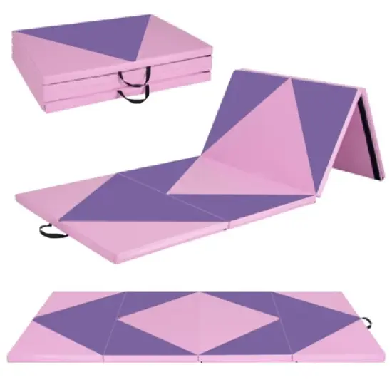 Costway Gymnastics Gym Mat 4-Panel Folding Lightweight Gymnastics Tumbling Mat with Hook Navy/Blue/Purple/Pink image {14}