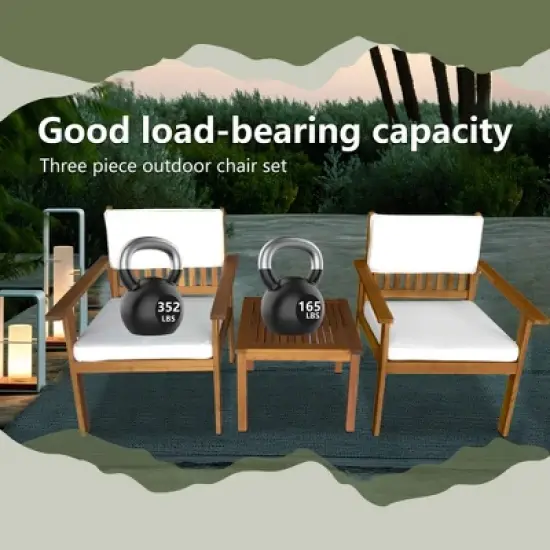 FDW 3-Piece Acacia Wood Patio Bistro Set Patio Furniture Outdoor Chat Conversation Table Chair Set Outdoor Wood Chat Set for Beach Backyard ,Natural image {5}