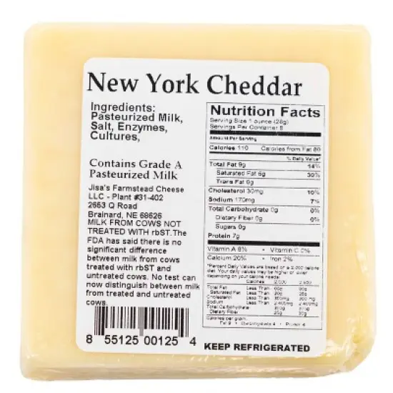 Jisa's Farmstead Cheese 8 oz New York Cheddar Block - Pack of 3 image {2}
