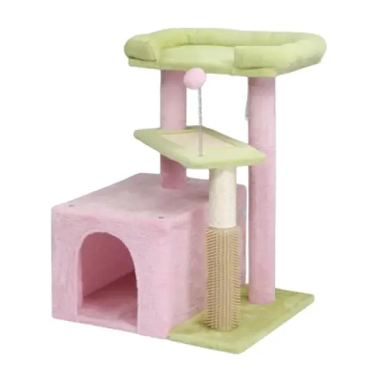 Angel Sar 27.5'' Cat Tree with Condo & Scratching Post, Multi-Level Cat Tower with Pad, Padded Bed for Kittens and Indoor Cats, Pink image {1}