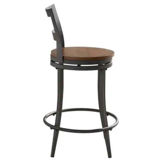 Set of 2 24" Saroyan Swivel Metal & Wood Counter Height Barstool Graphite - Inspire Q image {3}