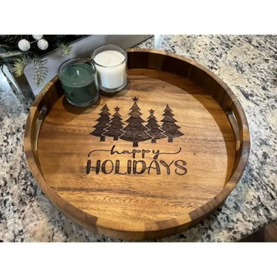 Round 15" Acacia Tray with Engraving image {1}