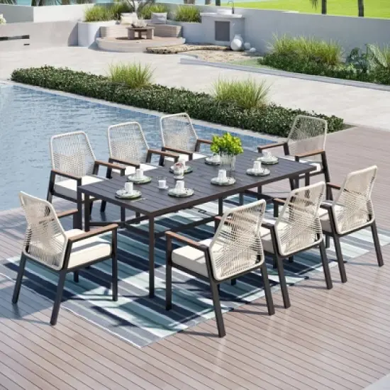 Captiva Designs 1pc Outdoor Patio Dining Spacious Rectangle Black Metal Table with Steel Frame image {7}
