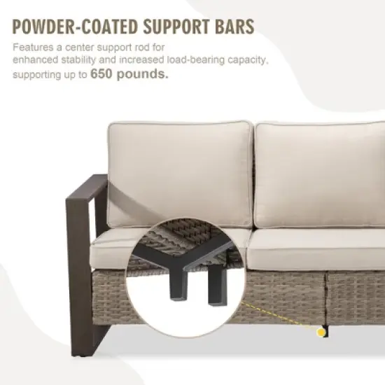 YARDSIGHT Outdoor 3-Seater Rattan Sofa with Olefin Cushions- Weather-Resistant Wicker Patio Couch with Wide Armrests & High Back Support image {3}