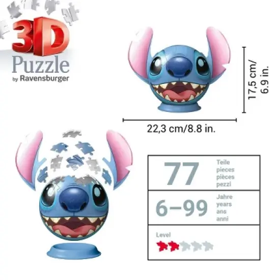 Ravensburger 3D Puzzle-Ball Disney Stitch Jigsaw Puzzle - 72pc image {3}