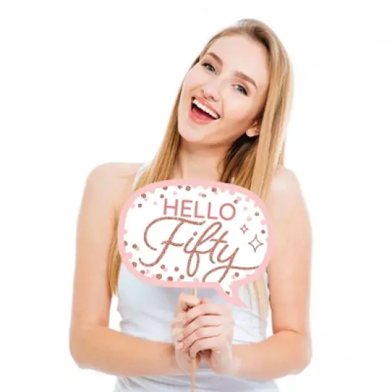 Big Dot of Happiness 50th Pink Rose Gold Birthday - Happy Birthday Party Photo Booth Props Kit - 20 Count image {2}