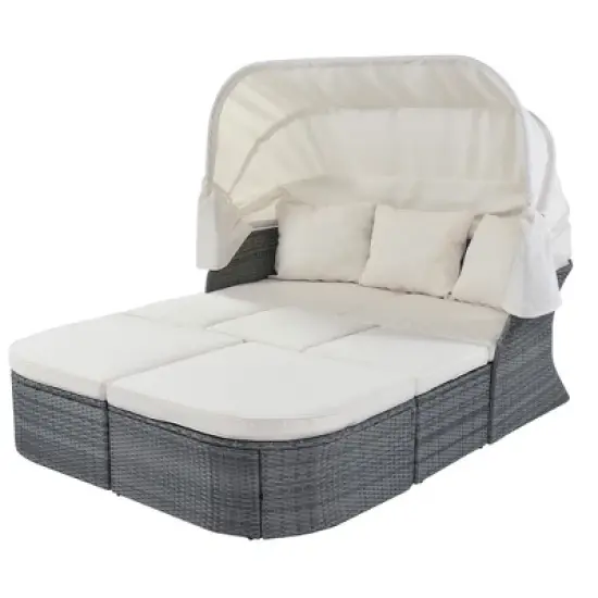 Outdoor Patio Furniture Set Daybed Sunbed with Retractable Canopy Conversation Set Wicker Furniture image {8}