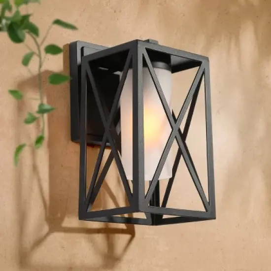12.2" Metal/Glass Outdoor Wall Lamp Black - LNC image {1}