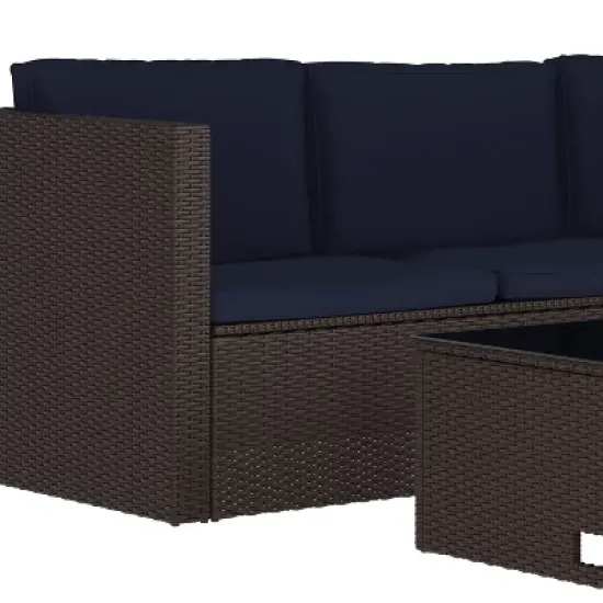 Emma and Oliver All Weather Wicker PE Rattan L-Shaped Sectional Sofa with Coffee Table and Included Back and Seat Cushions image {7}