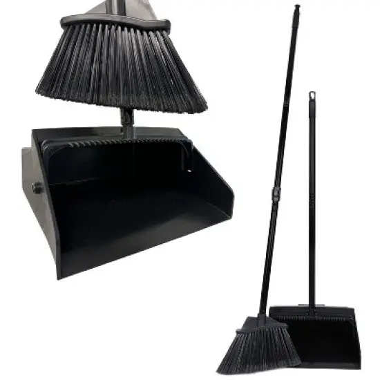 Bison Life 48.5" Dustpan and Broom Set for Home, Office, and Outdoor Use - Black- 1 Set image {11}