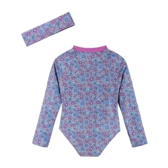 Andy & Evan Toddler  One-Piece Rasguard w/Headband Purple, Size 4T image {1}