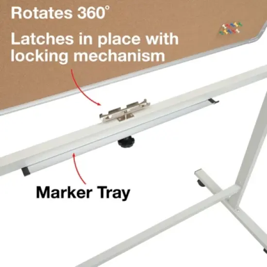 Excello Global Products 48" x 32" Reversible Whiteboard/Corkboard on Wheels (White Frame) image {3}
