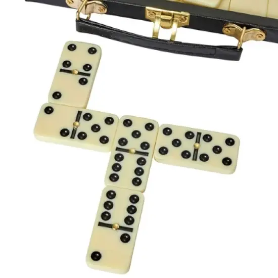 Kicko Classic Domino Set Double Six in Wooden Box, Up to 2-4 Players, 28 Pieces, Black image {2}