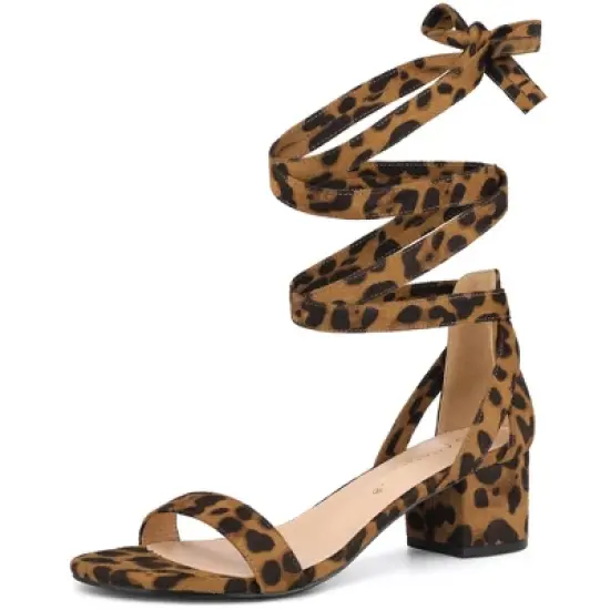 Allegra K Women's Open Toe Block Heel Lace Up Sandals image {13}