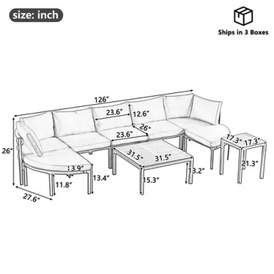 Outdoor Modular Sectional Sofa Set with Coffee Table, Ottoman, Cushions image {14}