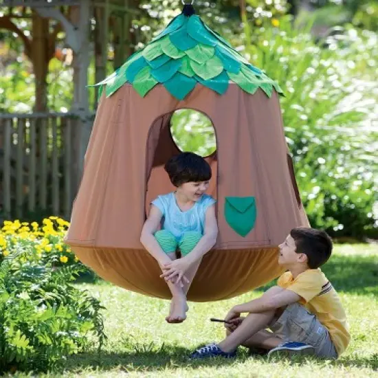 HearthSong Woodland HugglePod HangOut Indoor or Outdoor Kid's Nylon Hanging Tent with LED Leaf Lights image {9}