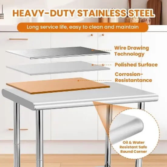 Heavy Duty Stainless Steel Work Table, Adjustable Height Utility Table for Home, Garage, and Restaurant Use image {3}
