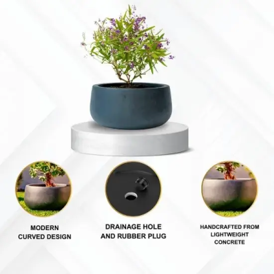 Rosemead Home & Garden, Inc. Concrete Outdoor Curvaceous Design Planter Pot Black 16"x16" image {8}