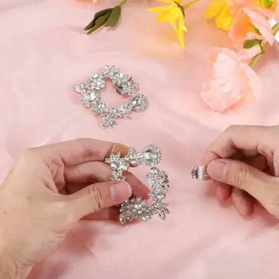 Unique Bargains Women's Rhinestone Shoe Clips Silver Tone 2 Pcs image {2}