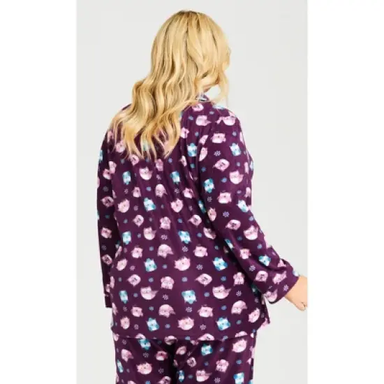 Women's Plus Size Button Owl Sleep Top - Plum | AVENUE image {1}