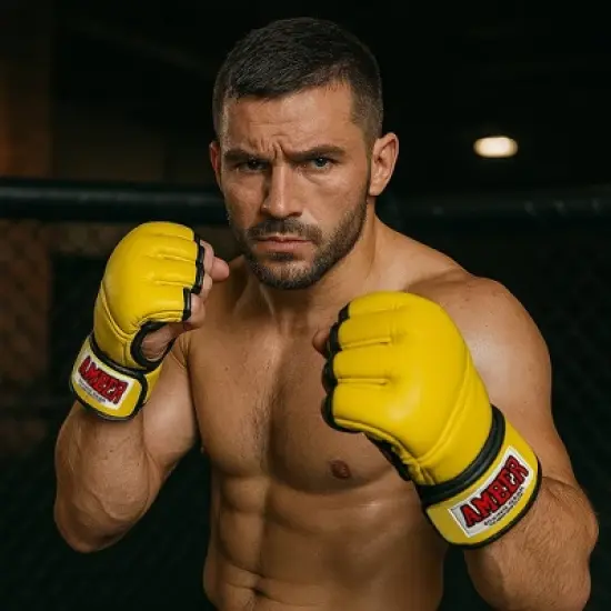 Amber Fight Gear Premium Leather Grappling Gloves &ndash; Enhanced Grip, Wrist Support, Breathable Comfort for MMA & Clinch Fighting, Yellow, X-Large image {3}