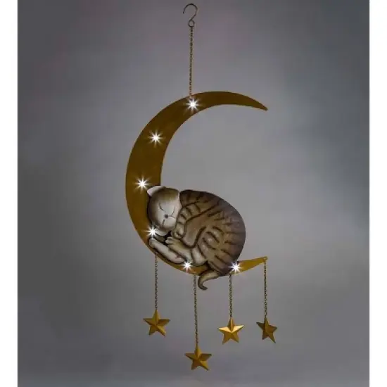 Wind & Weather Lighted Hanging Metal Moon with Animals Indoor/Outdoor Decoration - Cat image {2}