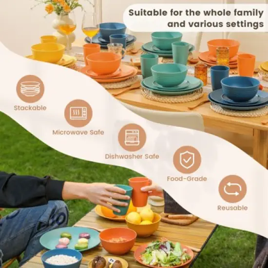 Itopfox 40-Piece Premium Wheat Straw Dinnerware Set, Service for 8, Unbreakable Plates & Bowls, Dishwasher & Microwave Safe, Eco-Friendly Kitchenware image {5}