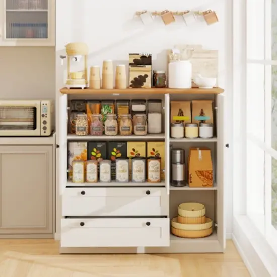 Tangkula Sideboard Buffet Cabinet Kitchen Pantry Hutch Storage Cabinet Farmhouse Credenza image {2}