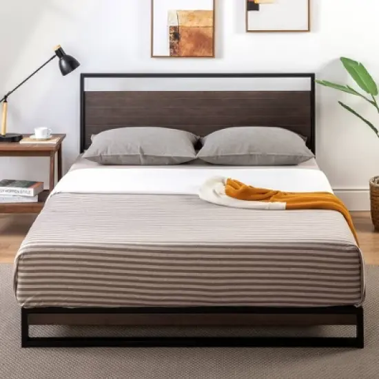 Suzanne Metal and Bamboo Platform Bed Frame with Headboard Gray Wash - Zinus image {6}