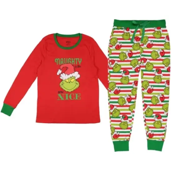 Dr. Seuss Womens' The Grinch Who Stole Christmas New Nice Lounge Pajama Sets image {6}