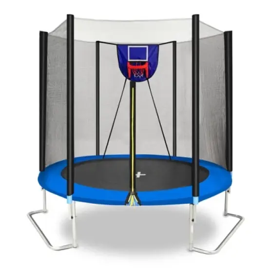 HFYee 8/12/14FT Starter Trampoline Kit Soft Basketball Board & Inflator for Ages 4+ Blue Safety Net image {6}