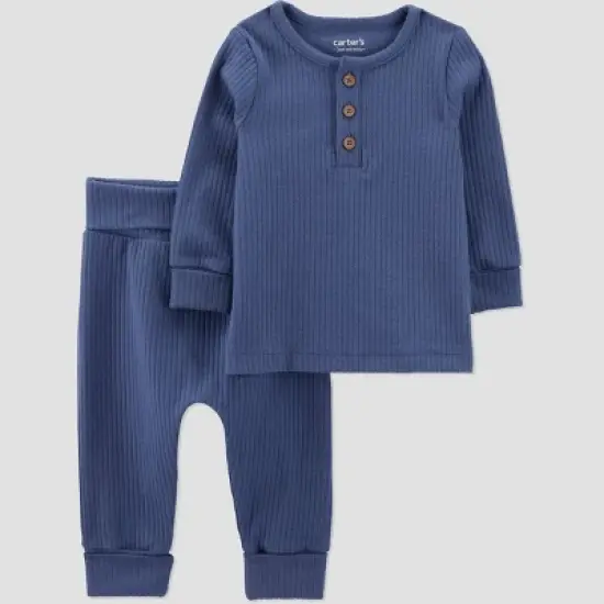 Carter's Just One You&reg; Baby Boys' 2pc Textured Knit Top & Bottom Set - Blue image {6}